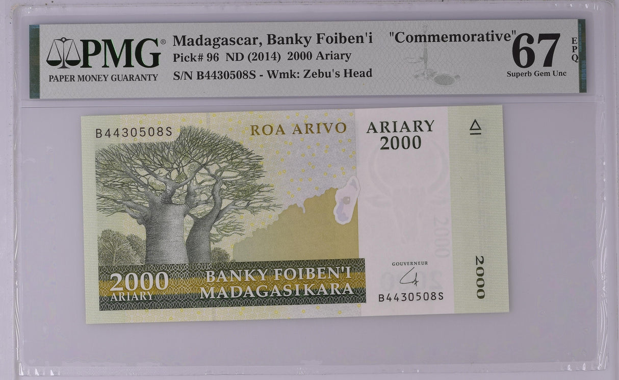 Madagascar 2000 Ariary ND 2014 P 96 Commemorative Superb Gem UNC PMG 67 EPQ
