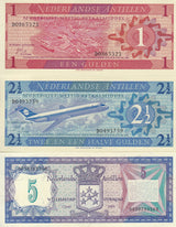 Netherlands Antilles Set 3 PCS 1 2 1/2 5 Gulden 1970 1984 P 15 20 P 21 UNC