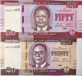 Liberia Set 2 Pcs 20 50 Dollars 2022 P 39 40 UNC