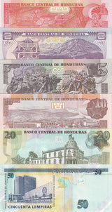Honduras Set 6 UNC 1-50 Lempiras 2022-2024 P 96 97 98 99 - 104 New Dates