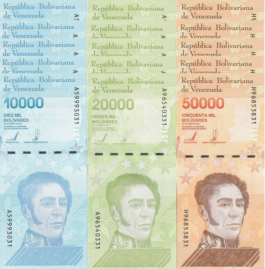 Venezuela SET 3 X LOT 5=15 UNC 10000 20000 50000 Bolivares 2019  P 109 110 111