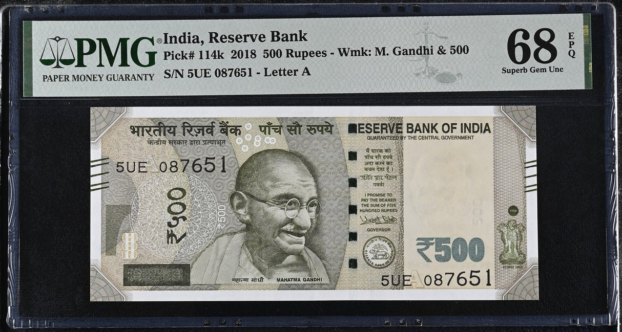 India 500 Rupees 2018 P 114 k Superb Gem UNC PMG 68 EPQ TOP POP