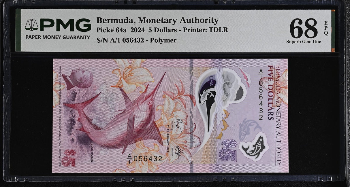 Bermuda 5 Dollars 2024 P 64 a Superb Gem UNC PMG 68 EPQ