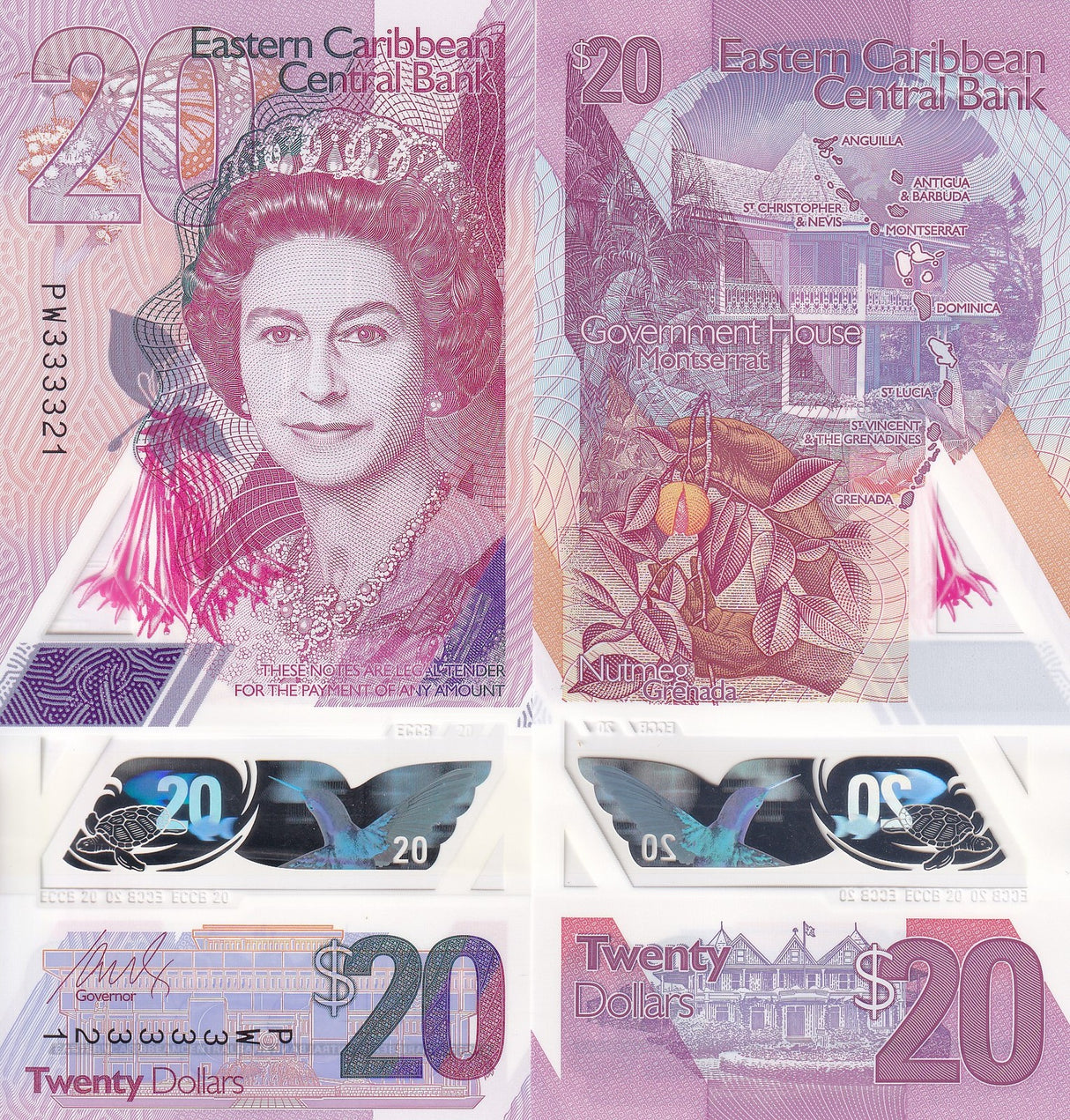 East Caribbean 20 Dollars ND 2019 P 57 Polymer QEII UNC