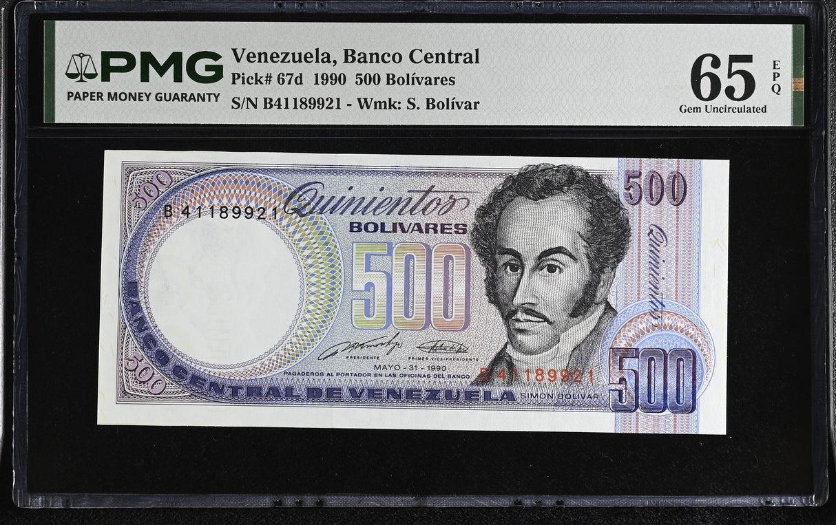 Venezuela 500 Bolivares 1990 P 67 d Gem UNC PMG 65 EPQ WTM S Bolivar