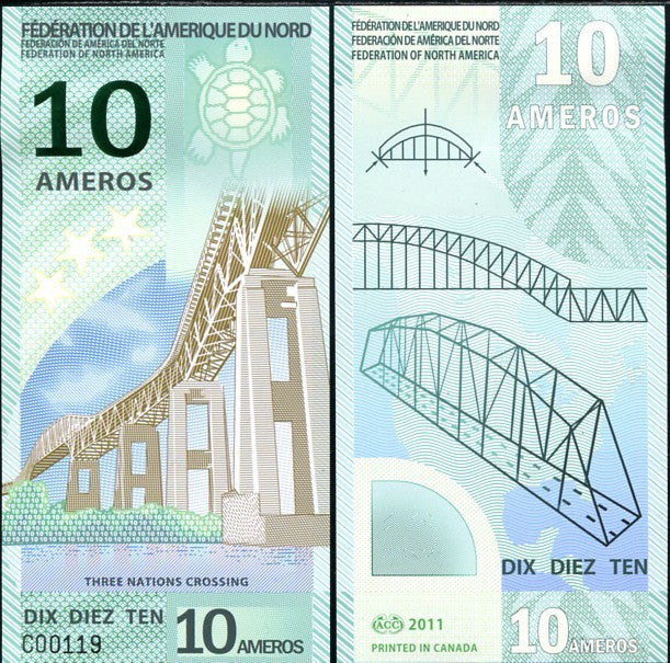 FEDERATION OF NORTH AMERICA 10 AMEROS 2011 POLYMER UNC LOT 3 PCS