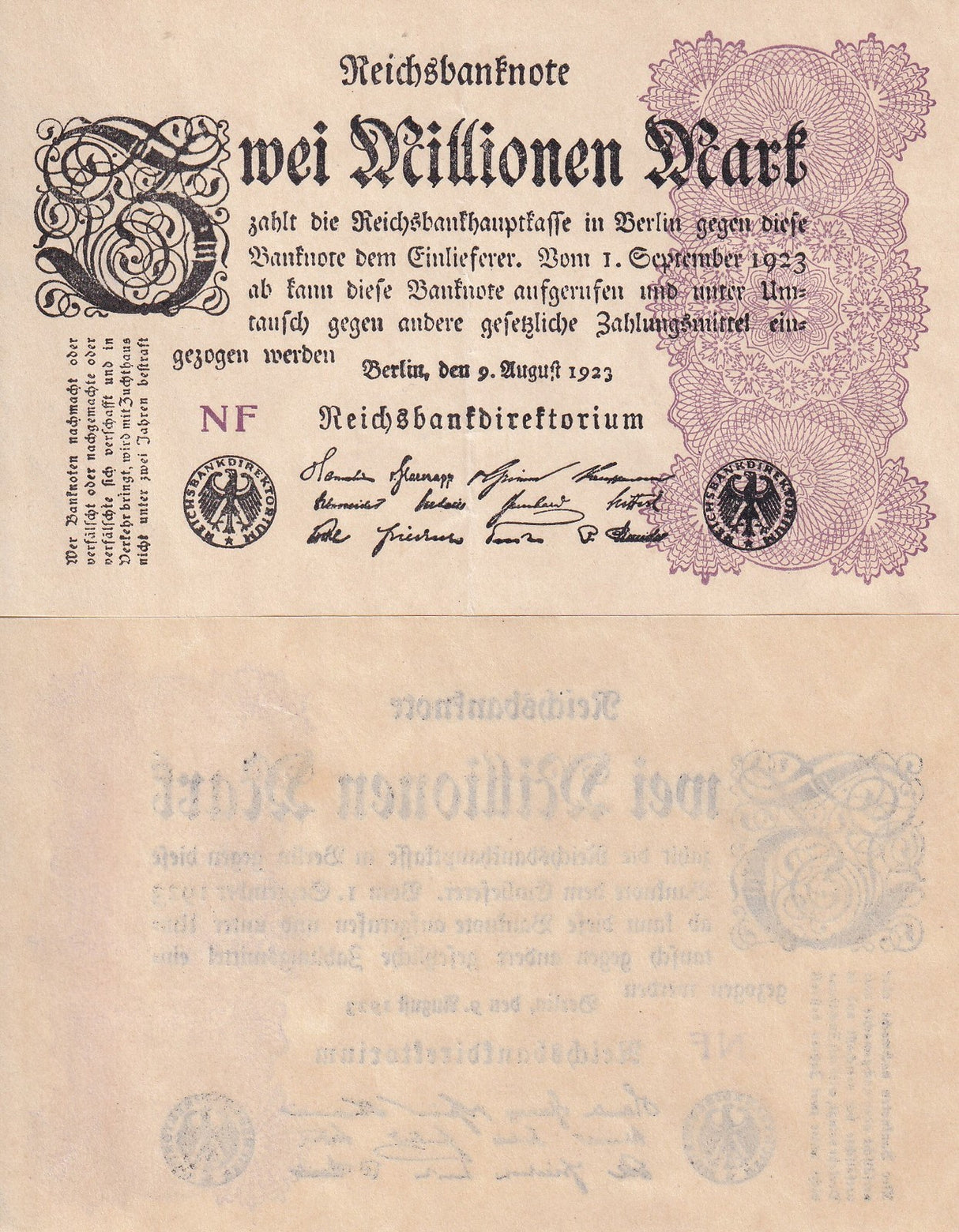 Germany Reichsbank 2000000 Mark 1923 P 104 a Aunc