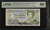 Falkland Island 10 Pounds 1986 P 14 a QEII Gem UNC PMG 66 EPQ