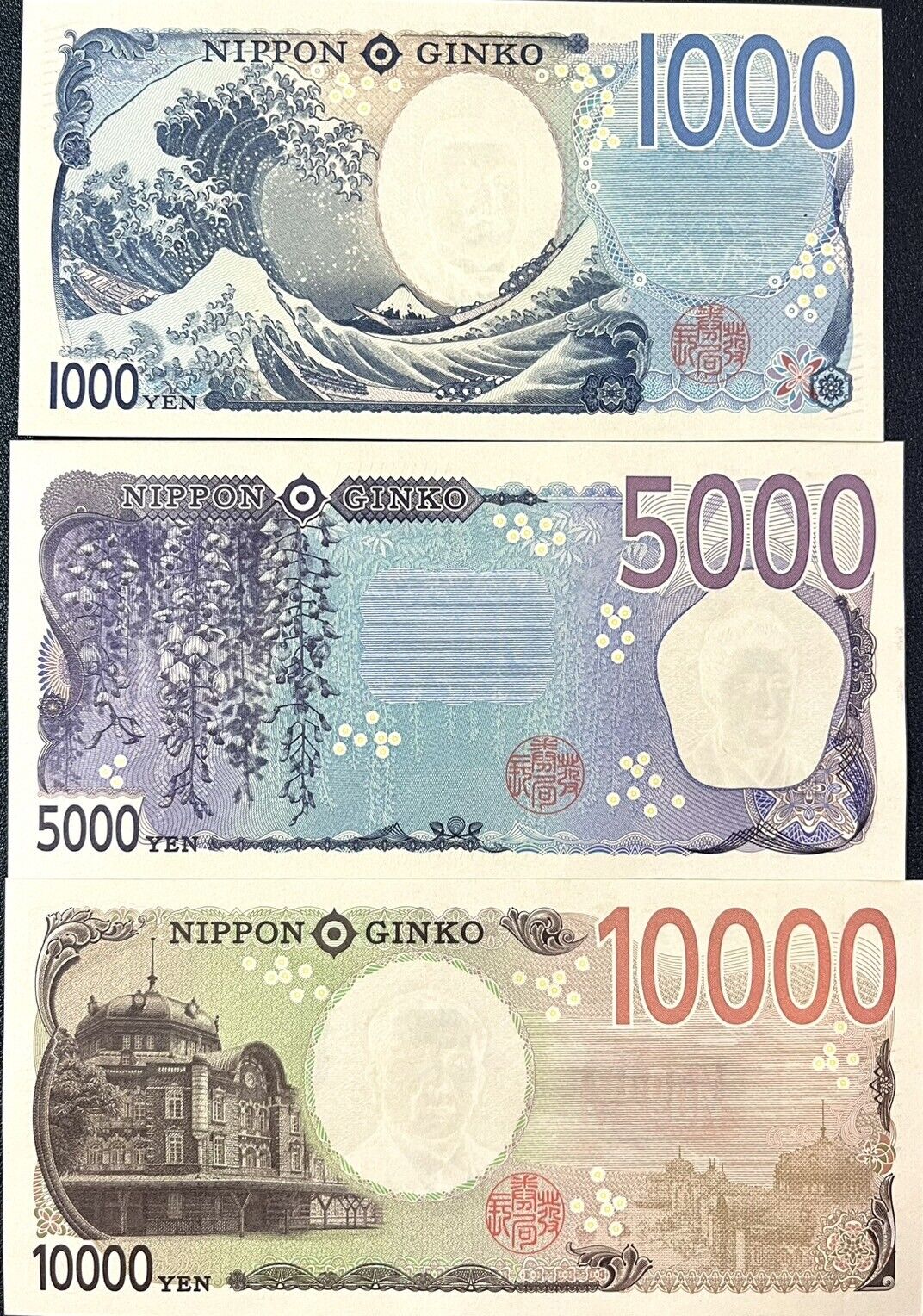 Japan set 3 UNC 1000 5000 10000 Yen ND 2024 P 107 108 109