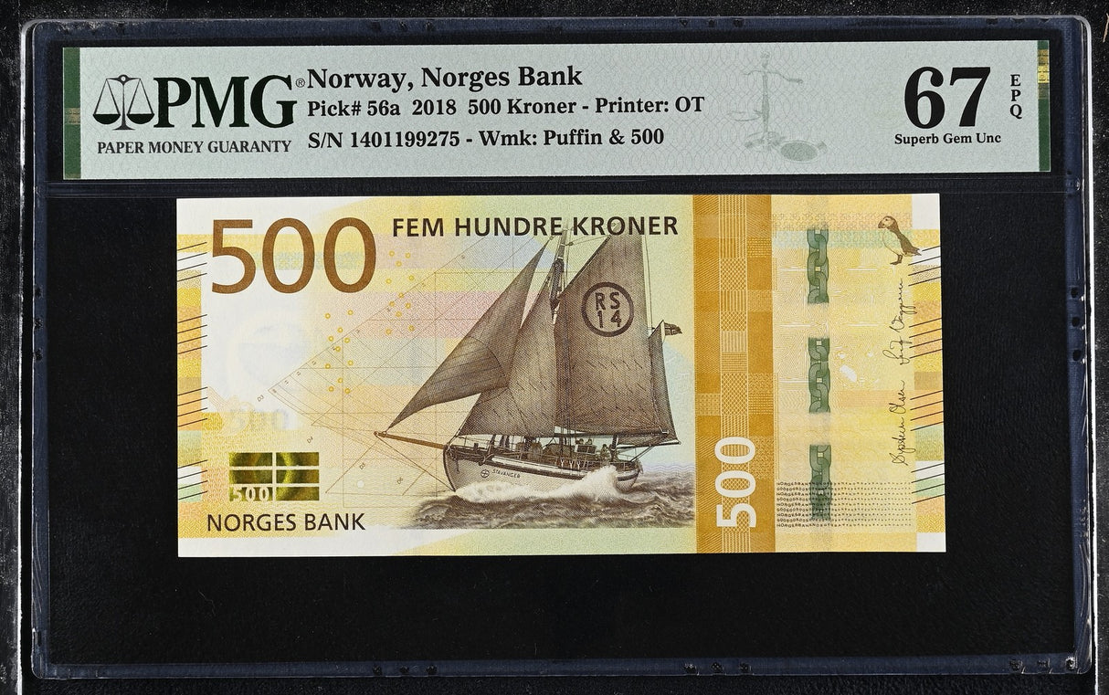 Norway 500 Kroner 2018 P 56 a Superb Gem UNC PMG 67 EPQ