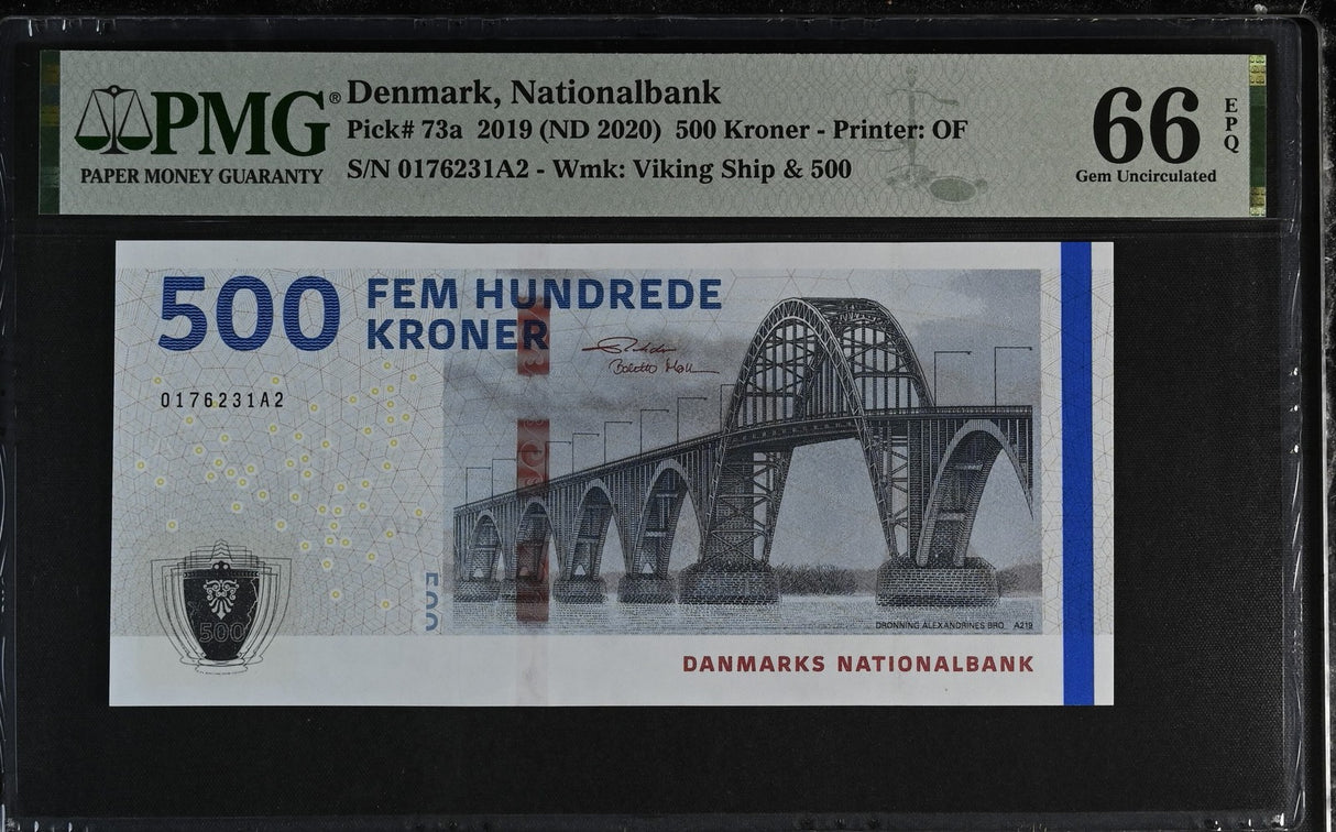 Denmark 500 Kroner 2019 ND 2020 P 73 a Gem UNC PMG 66 EPQ
