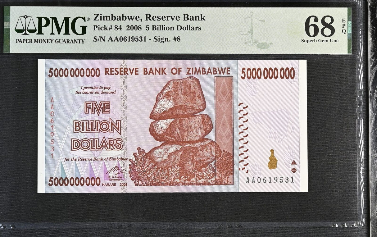 Zimbabwe 5 Billion Dollars 2008 P 84 Superb Gem UNC PMG 68 EPQ