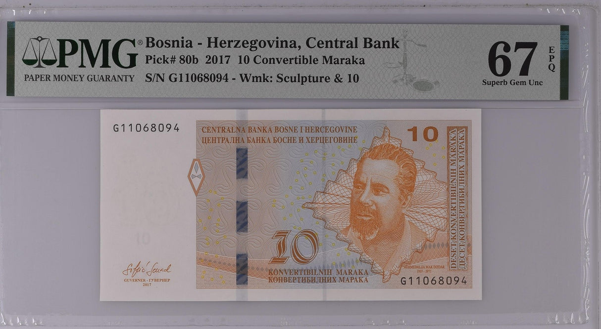 Bosnia & Herzegovina 10 Maraka 2017 P 80 b Superb Gem UNC PMG 67 EPQ