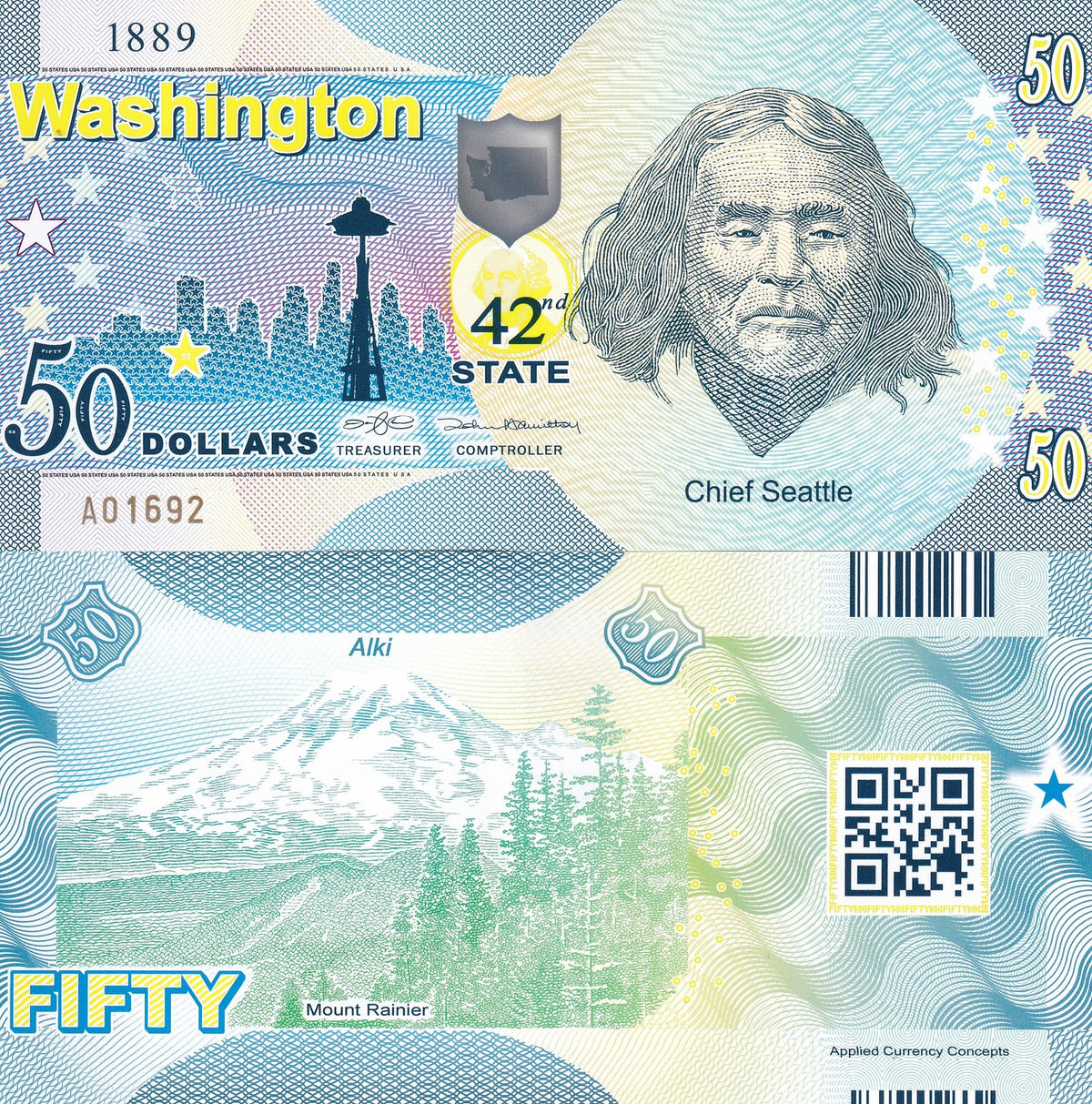 UNITED STATE USA. 50 Dollars 2020 POLYMER 42nd Washington Seattle Private issued