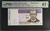 Malawi 20 Kwacha 2007 P 52 c* Replacement Superb GEM UNC PMG 67 EPQ