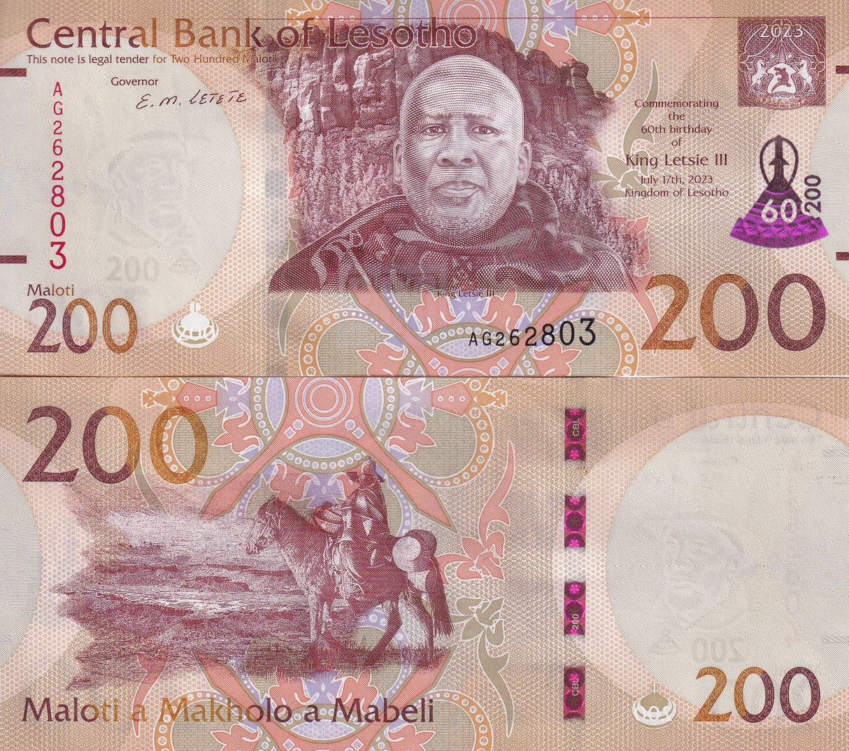 Lesotho 200 Maloti 2023 P 31 Commemorative UNC
