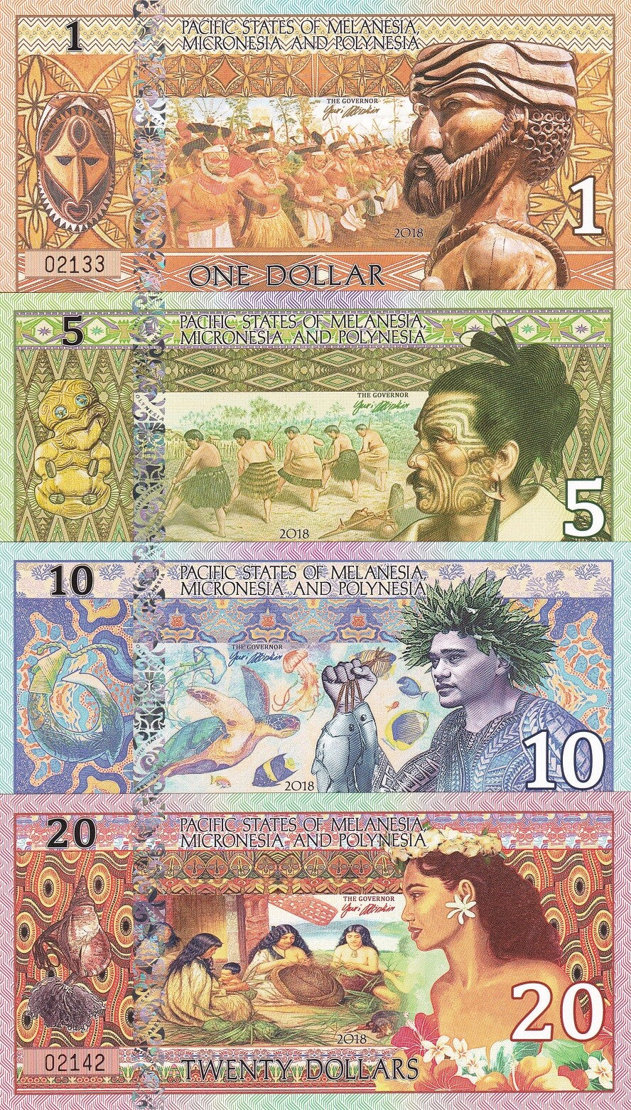 PACIFIC STATES of MMP SET 4 Polymer 1 5 10 20 DOLLARS MASK Woman 2018 ...