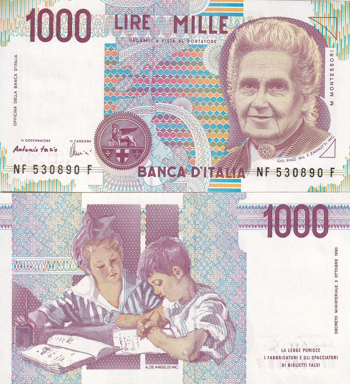 Italy 1000 Lire 1990 P 114 c UNC