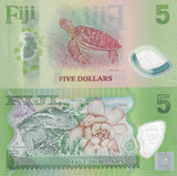 Fiji SET 2 UNC POLYMER 5 Dollars ND 2012 2026 P 115 P NEW Turtle Iguana