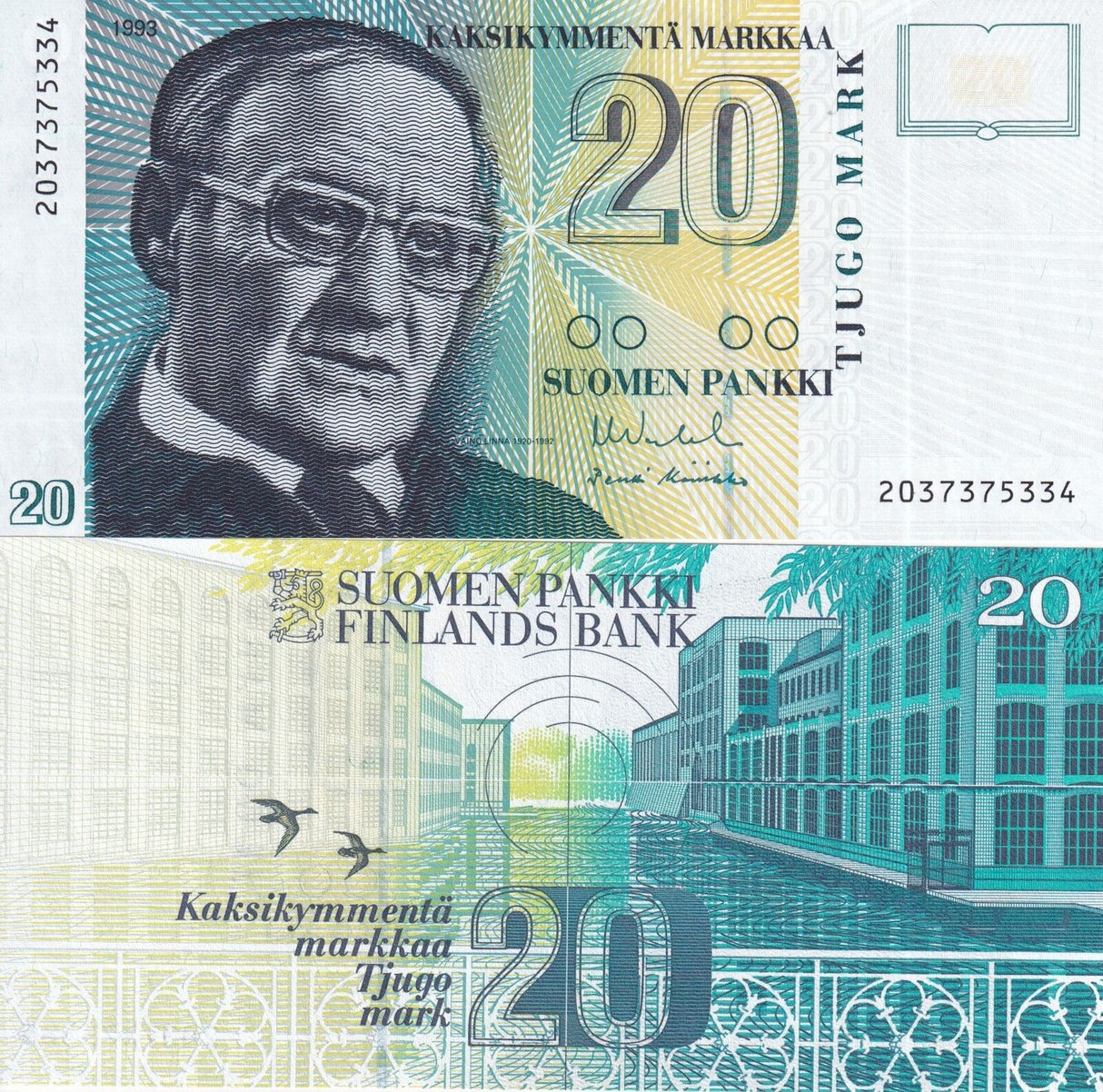 Finland 20 Markkaa 1993 P 122 UNC