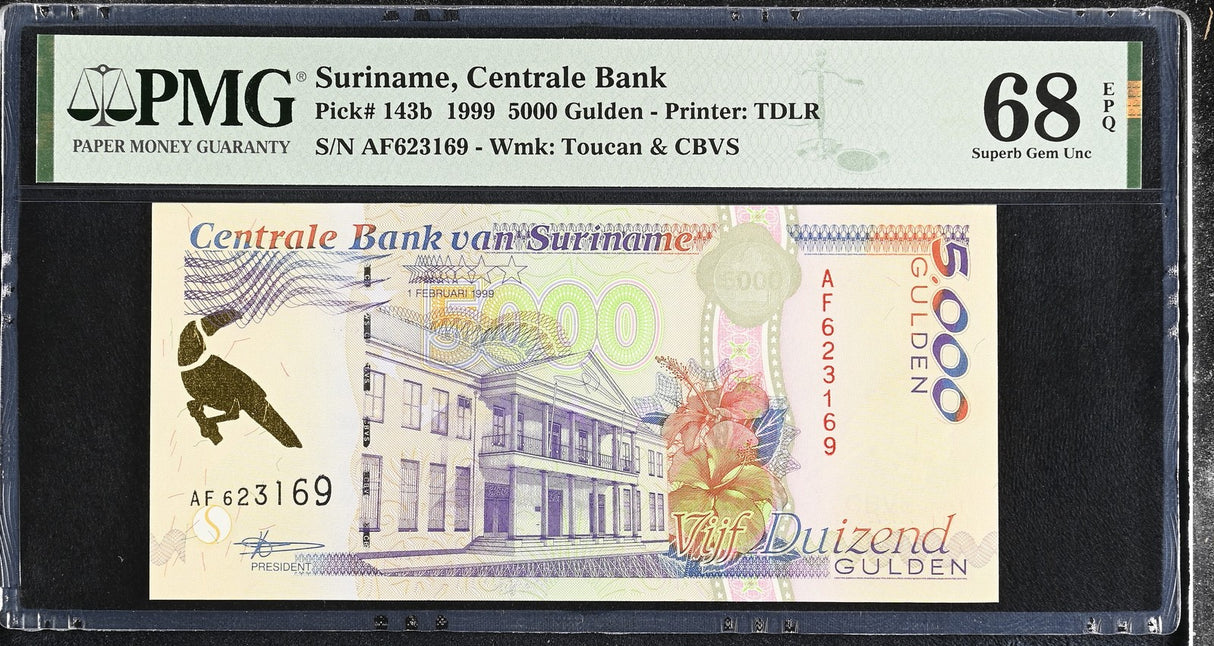 Suriname 5000 Gulden 1999 P 143 b Superb GEM UNC PMG 68 EPQ TOP POP