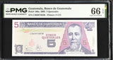 Guatemala 5 Quetzales 2003 P 106 a Gem UNC PMG 66 EPQ