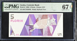 Aruba 5 Florins 1990 P 6 Superb Gem UNC PMG 67 EPQ WTM Stylized Tree