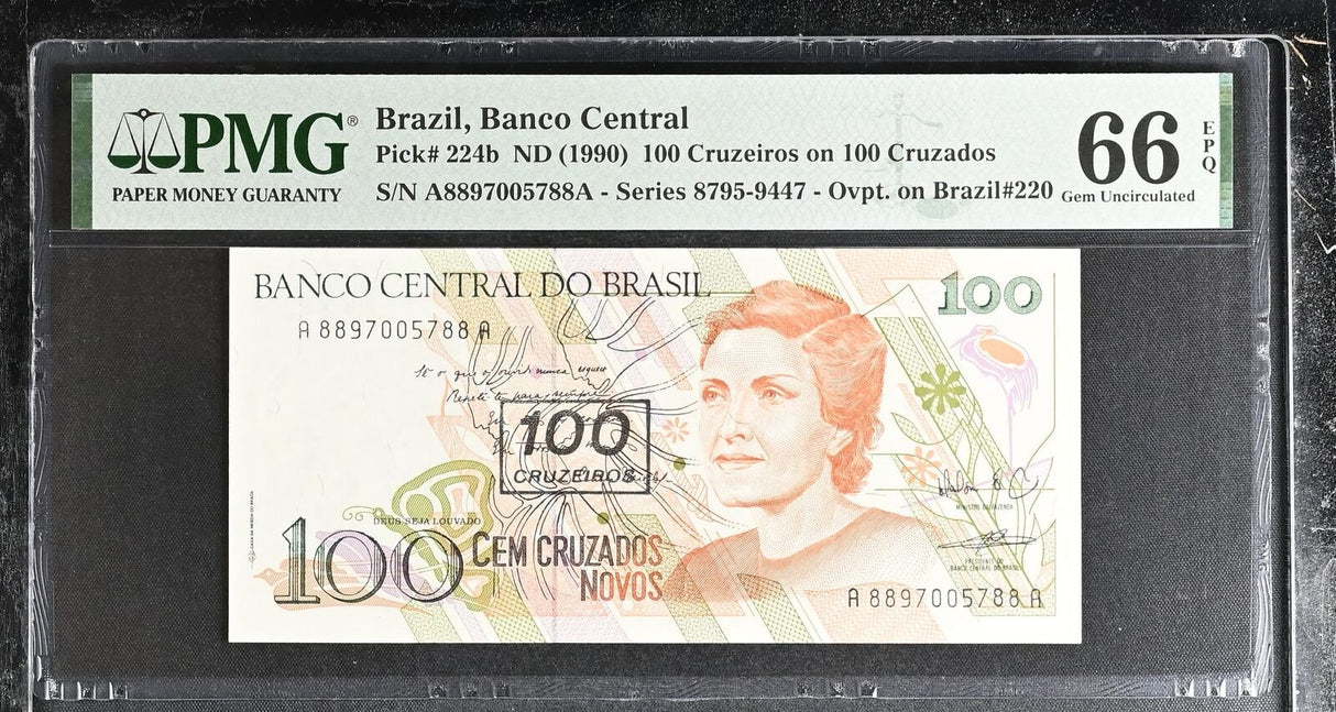 Brazil 100 Cruzeiros On 100 Cruzeiros ND 1990 P 224 b Gem UNC PMG 66 EPQ