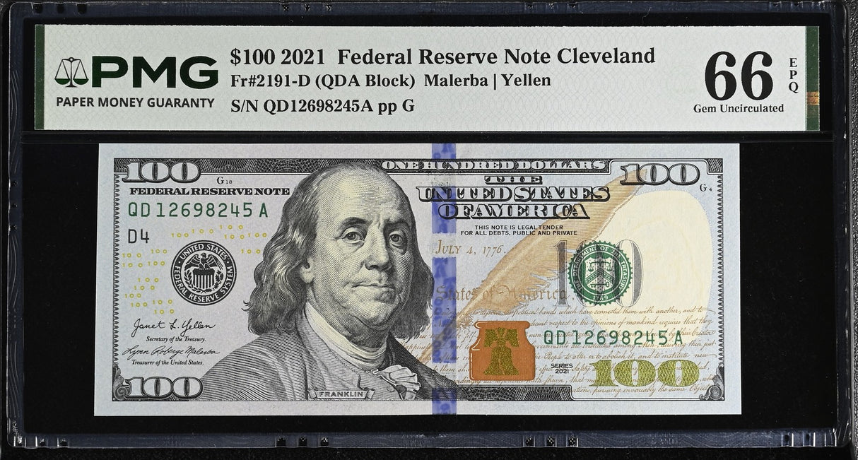 United States 100 Dollars USA 2021 P 555 D Cleveland Gem UNC PMG 66 EPQ