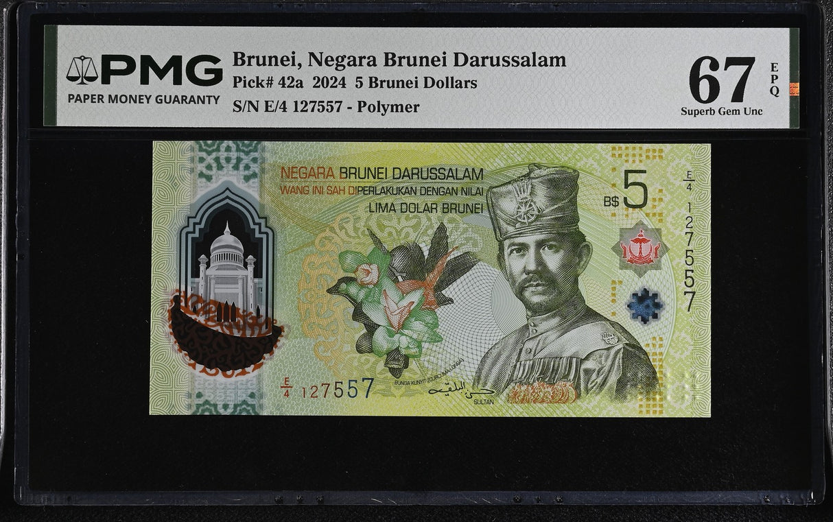 Brunei 5 Brunei Dollars 2024 P 42 a Polymer Superb Gem UNC PMG 67 EPQ