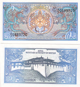 Bhutan 1 Ngultrum ND 1986 P 12 b UNC ,Simtokha Dzong , Dragons