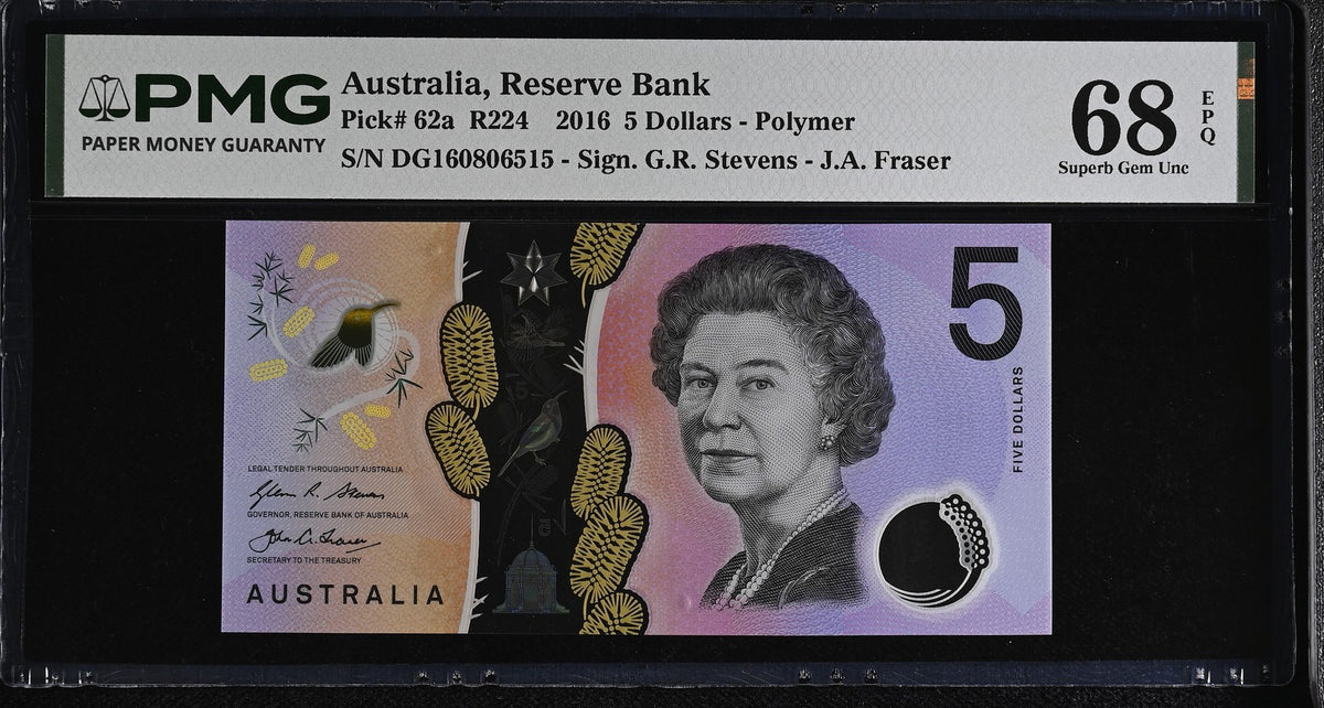 Australia 5 Dollars 2016 P 62 a Polymer Superb Gem UNC PMG 68 EPQ