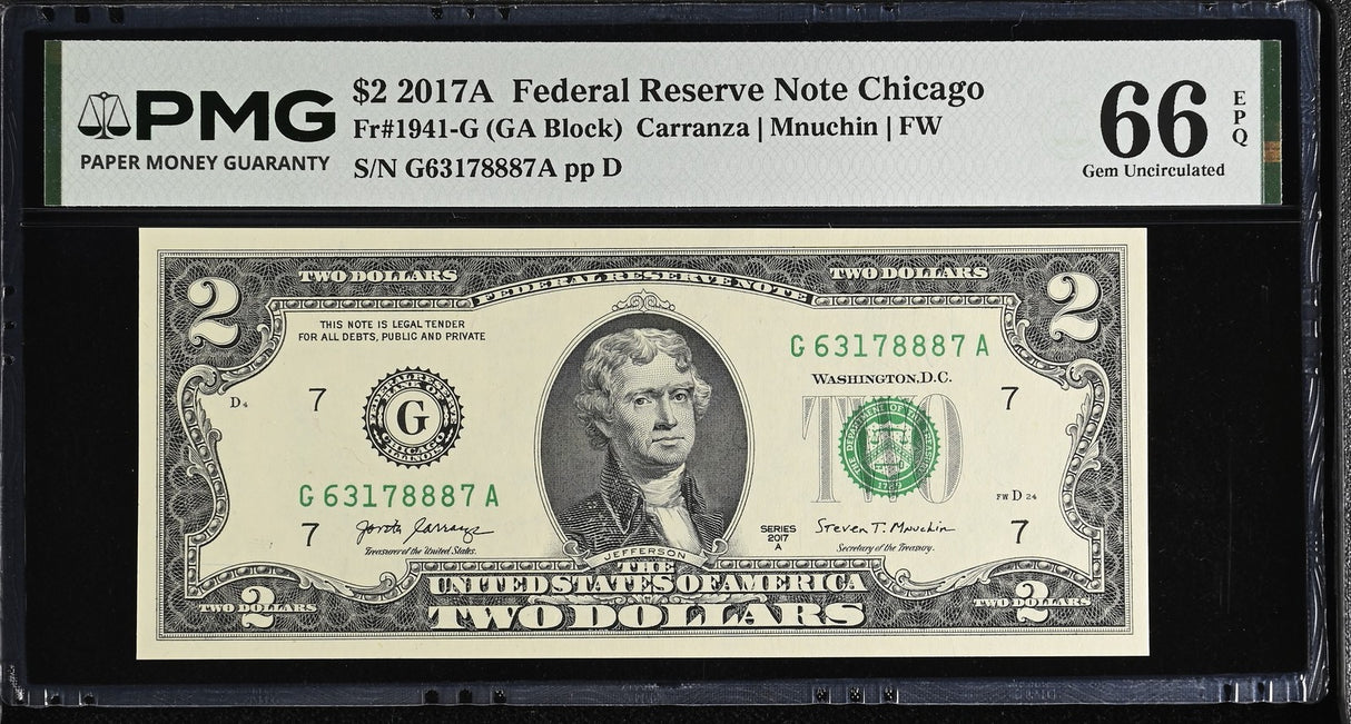 United States 2 Dollars Usa 2017A P 545 C Chicago Gem UNC PMG 66 EPQ