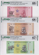 Zimbabwe Set 3, 10 20 50 Zig 2026 P 115 116 117 Superb Gem UNC PMG 67 68 EPQ ,NV