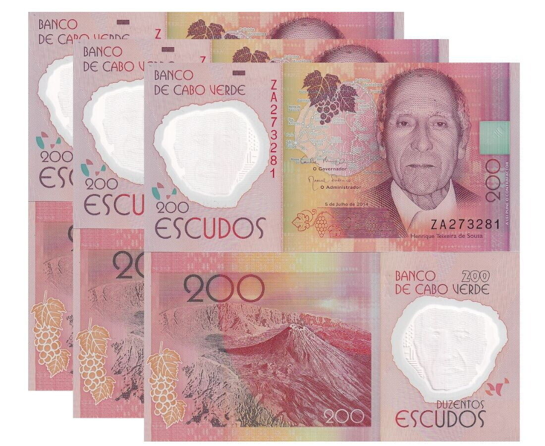 Cape Verde 200 Escudos 2014 Polymer P 71 ZA Prefix UNC LOT 3 PCS