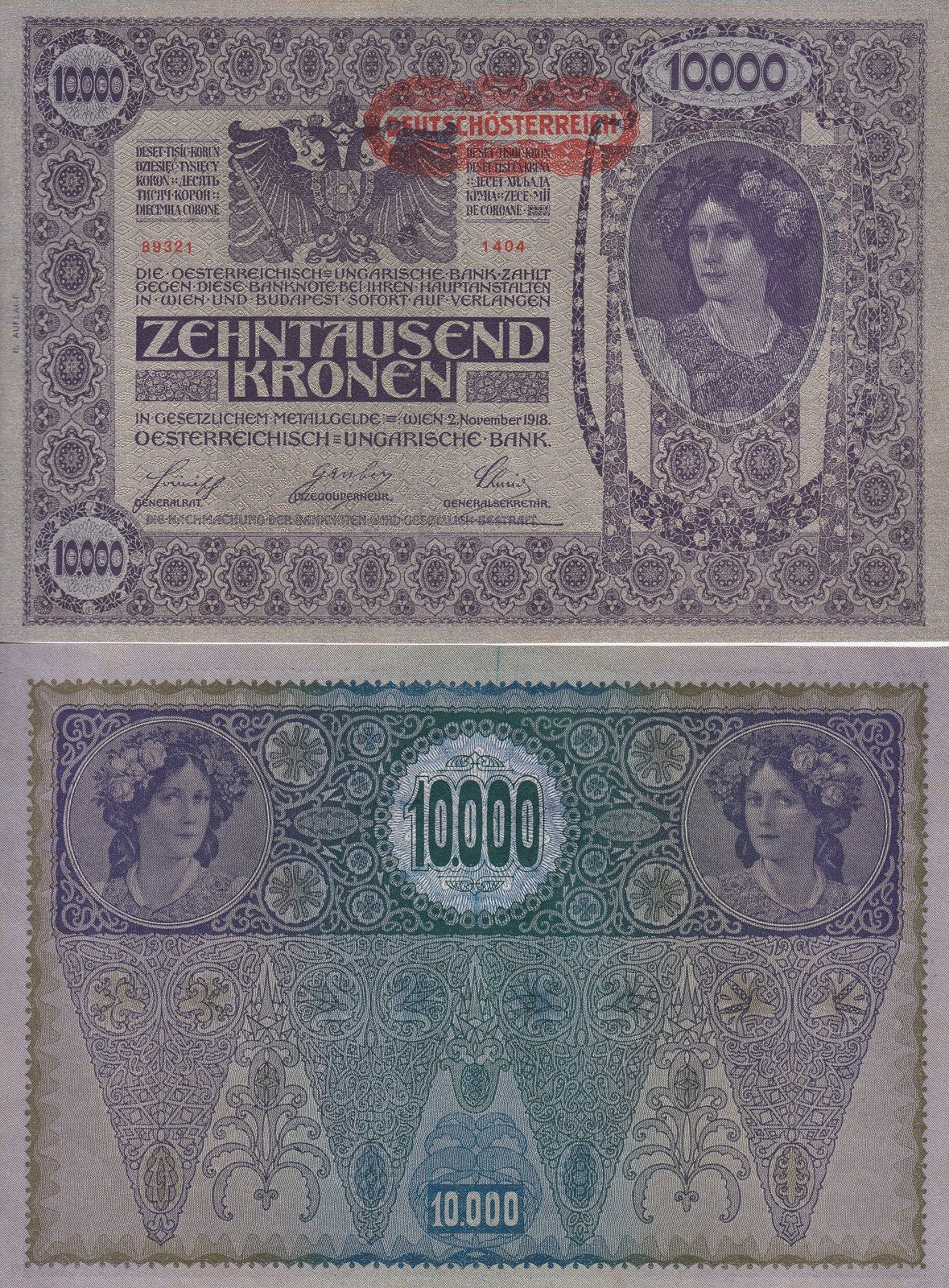 Austria 10000 Kronen 1918/1919 P 65 AUnc Big Size