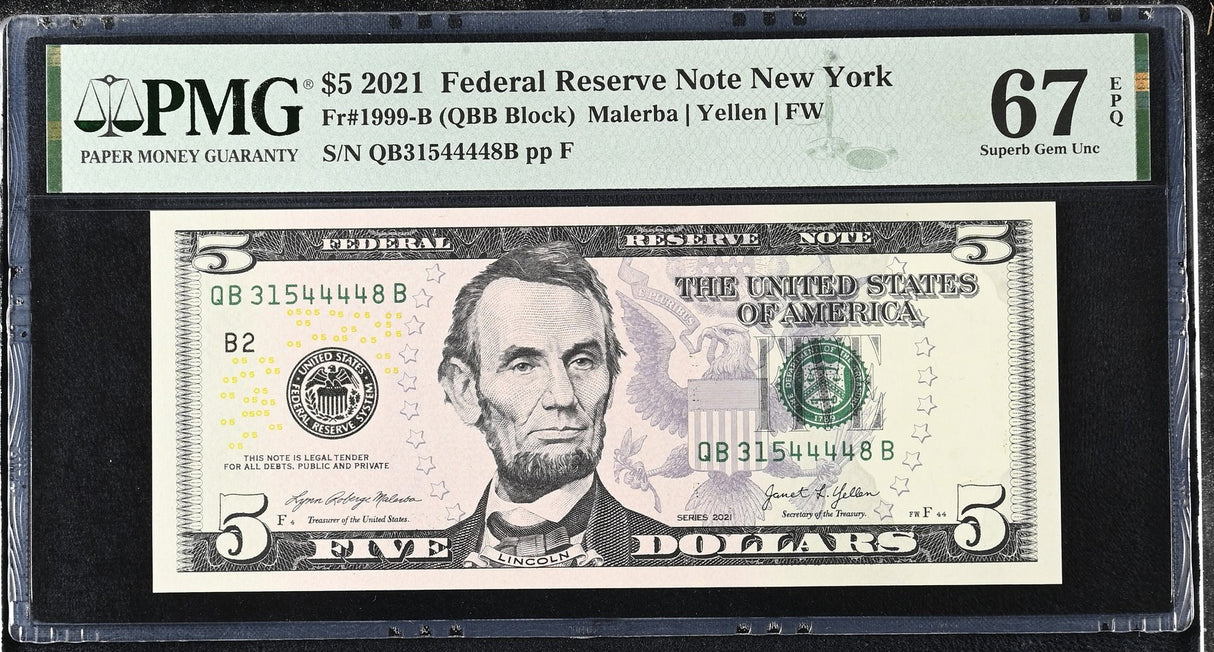 United States 5 Dollars Usa 2021 P 551 B New York Superb Gem UNC PMG 67 EPQ