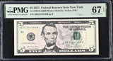 United States 5 Dollars Usa 2021 P 551 B New York Superb Gem UNC PMG 67 EPQ