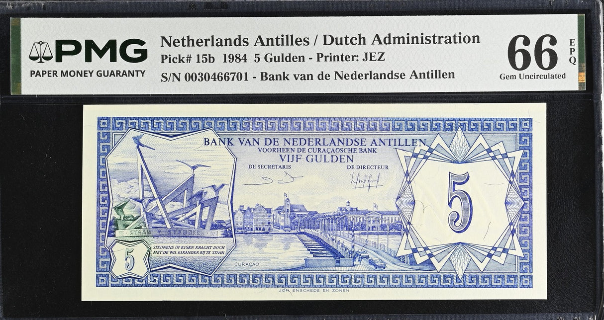 Netherlands Antilles 5 Gulden 1984 P 15 b Gem UNC PMG 66 EPQ
