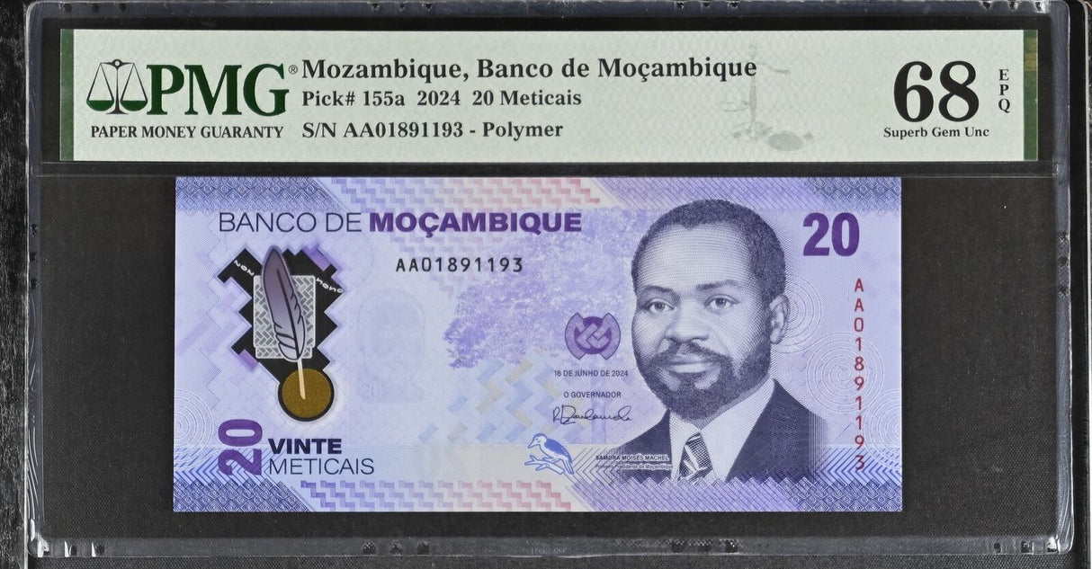 Mozambique 20 Meticais 2024 Polymer P 155 a Superb Gem UNC PMG 68 EPQ