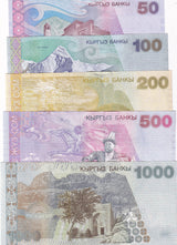 Kyrgyzstan Set 5 Pcs 50 -200 500 1000 Som 2000-2004 P 17 18 20 21 22 UNC