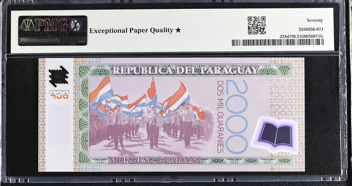 Paraguay 2000 Guaranies 2017 P 228 d Superb Gem UNC PMG 70 EPQ Extra Star TOP