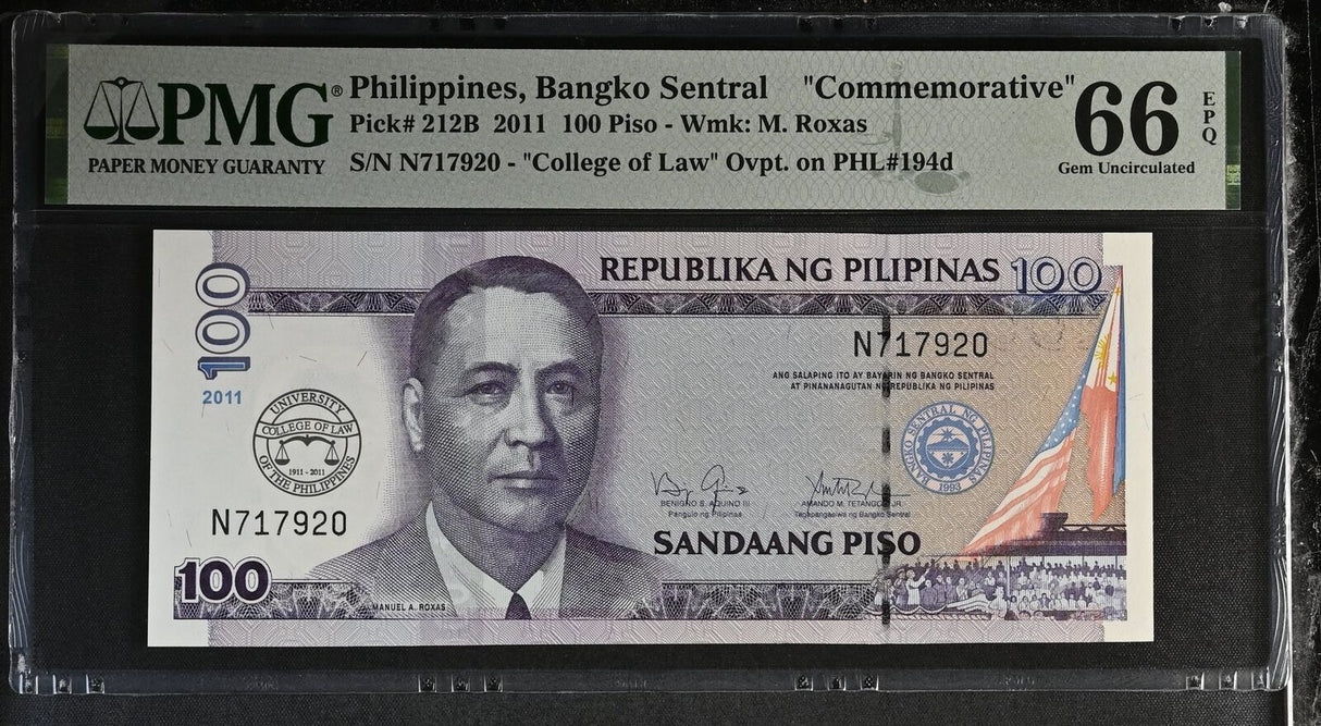 PHILIPPINES 100 PESOS 2011 COMM. P 212 B Gem UNC PMG 66 EPQ