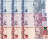 Brazil SET 3 X Lot 3 =9 UNC 2 5 10 Reais 2010-2020 P 252 P 253 P 254 Random Sign