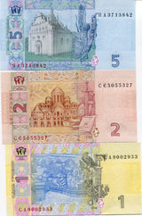 Ukraine Set 3 PCS 1 2 5 Hrivna Random Date P 116 117 118 UNC
