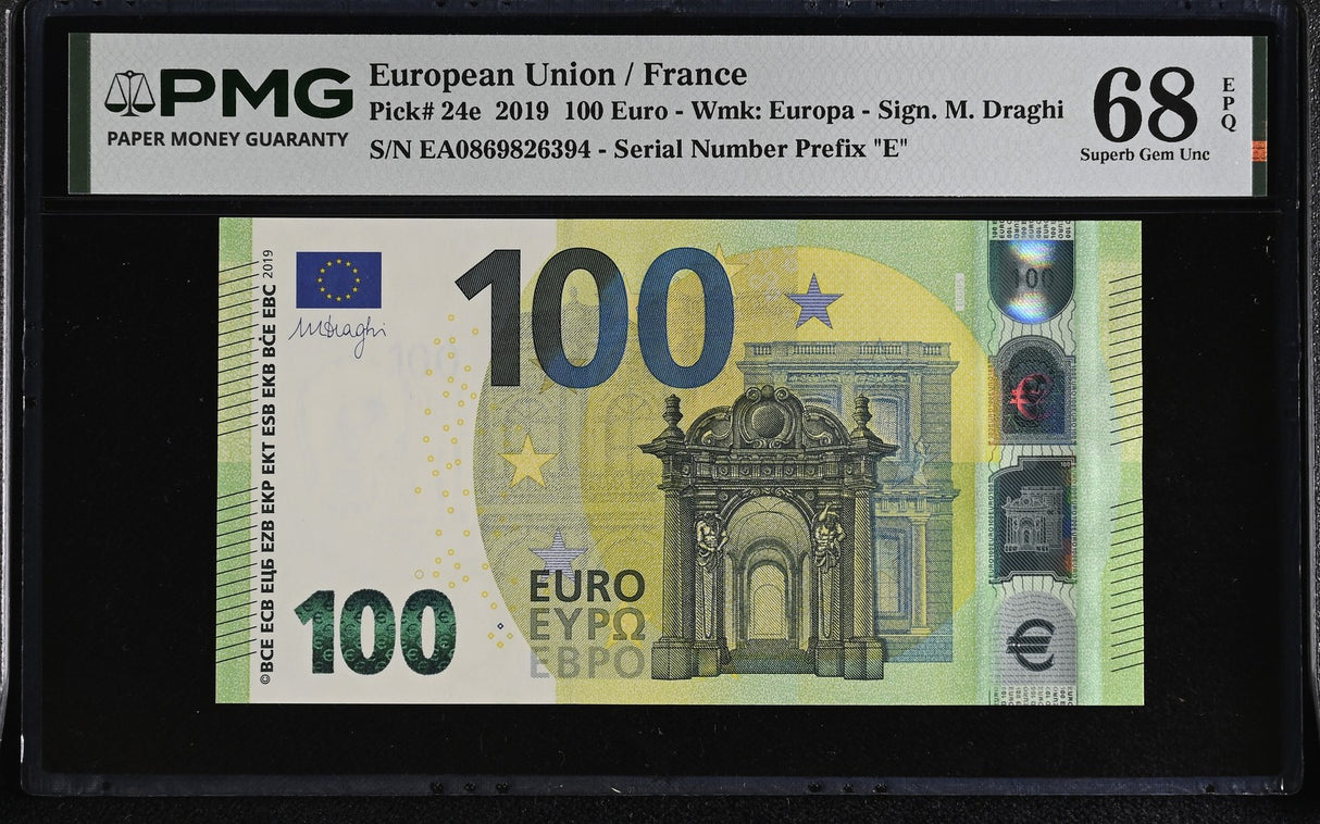 Euro 100 Euro France 2019 P 24 e Prefix EA Superb Gem UNC PMG 68 EPQ