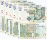 South Africa 10 Rand 2005 RHINO , Ram, Cows P 128 UNC LOT 5 PCS