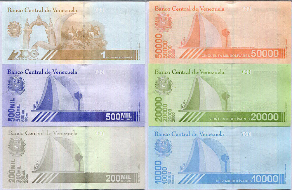 Venezuela Set 6 UNC 10K 20K 50K 200K 500K 1 Million Bolivare 2020/2021 P 109-114