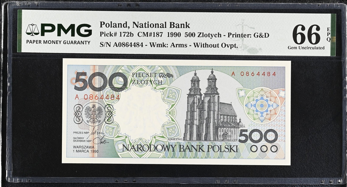 Poland 500 Zlotych 1990 P 172 b Gem UNC PMG 66 EPQ