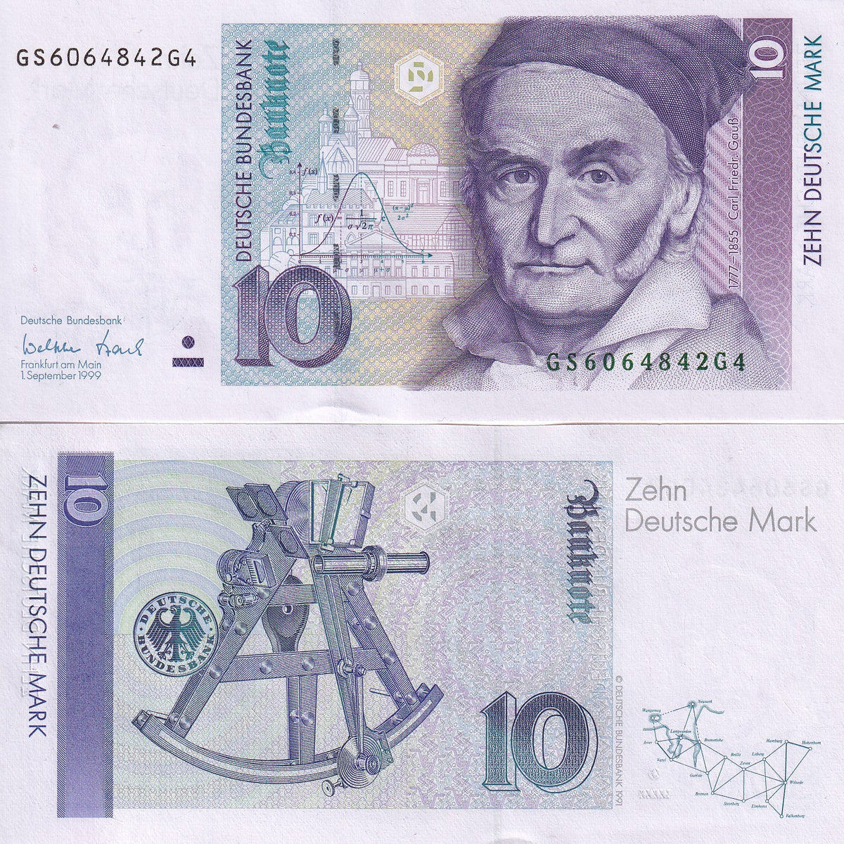 Germany Federal Republic 10 Deutsche Mark 1999 P 38 d UNC, Carl Friedrich Gaub